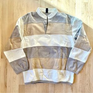 Rugby Style Paneled Striped Sweatshirt Grey, Beige and White